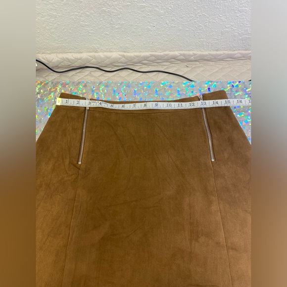 1 State Mini Skirt Womens 6 Brown Tan Faux Suede Zip Detail A Line Hippie Boho - Picture 11 of 14